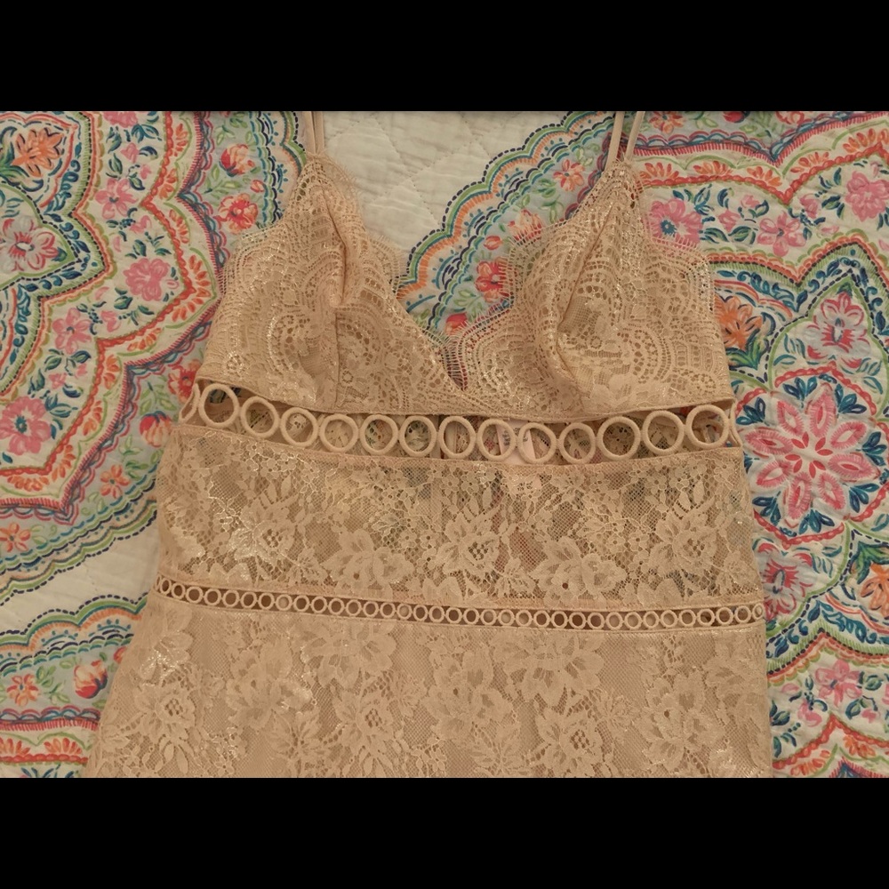 Metallic Nude Lace Slip Dress - Picture 2 of 7